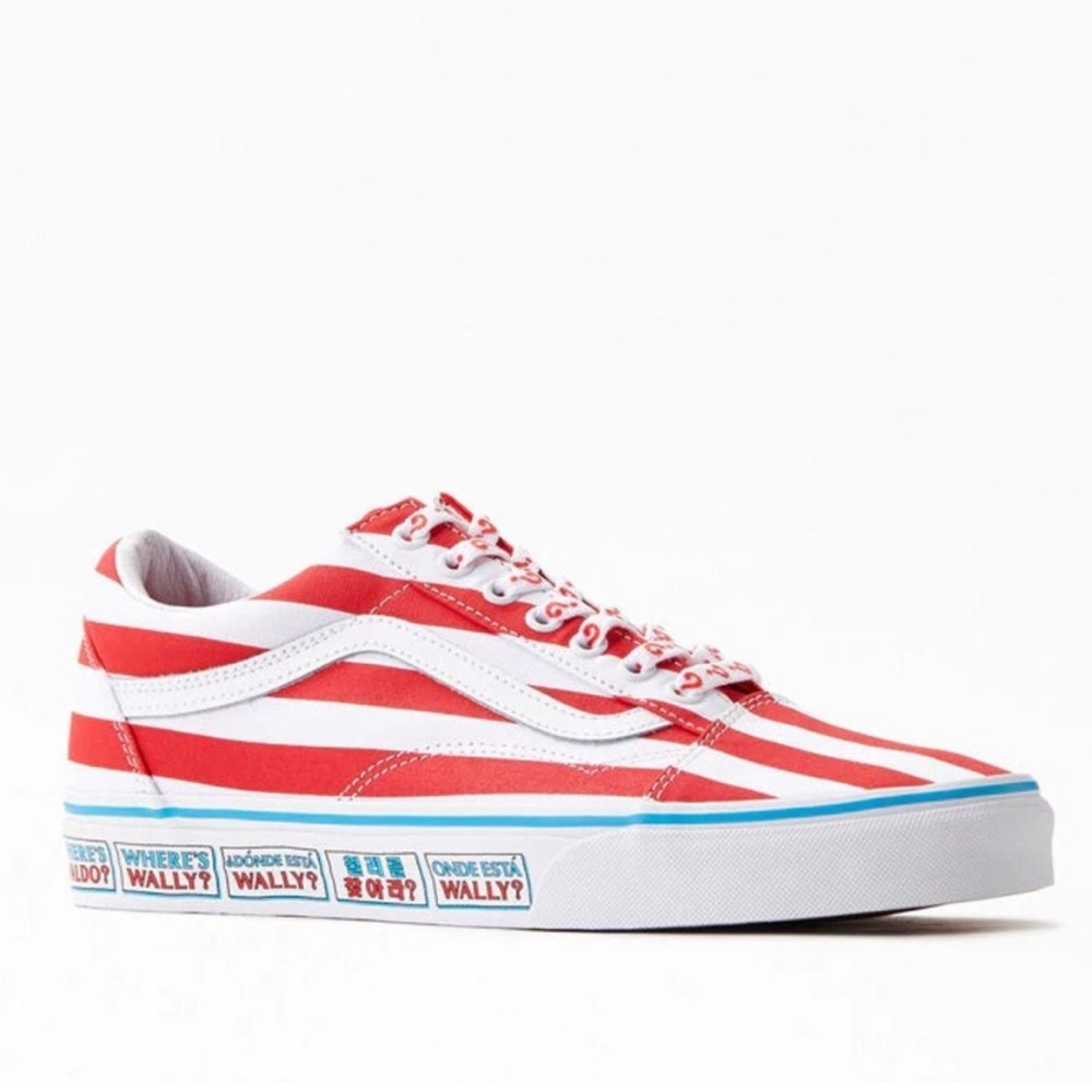 Vans & Where’s Waldo Collab Sneakers, Red & White in Size 7.5M